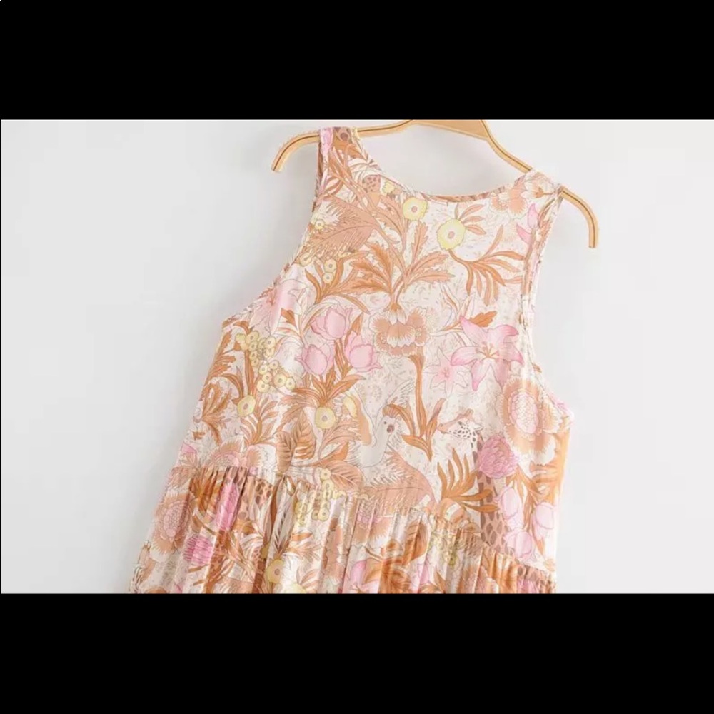 Sleeveless Boho Floral Gypsy Print Maxi Dress Pink - Picture 9 of 11
